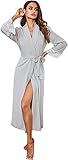 LIUYULONG Pyjama-Set Frauen Solide Farbe Baumwolle Bademantel Spitze Sexy Pyjamas Nachtkleid Lässig Home Wear Bademantel (Color : Gray, Size : XXL)