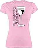 Sprüche Statement mit Spruch - Meine Laune ist im Keller ich hoffe sie bringt Wein mit - XXL - Rosa - Wein Tshirt Frauen - L191 - Tailliertes Tshirt für Damen und Frauen T-S