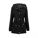 Winter Mantel für Frauen Lang Gefüttert Winterjacke Einfarbig Elegant Übergangsjacke Dicker Warm Wintermantel Reißverschluss Winterparka mit Kapuze Windbreaker Langarm Softshell Jacke Steppjack