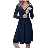 GBEN Damen Umstandskleid Langarm Stillkleid V-Ausschnitt Schwangere Kleider Umstands-Stillkleid Knielang Umstandsmode mit Stillfunktion Stillen Nachthemd mit T