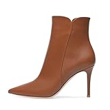 Damen Reißverschluss Stiefeletten Stilettos Hoch Heel Knöchel Stiefel Stiletto Kurzschaft Stiefel Elegante Stöckelschuhe Absatz Frauen Draussen Boots Arbeitsschuhe,Braun,45 EU