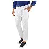 Briskorry Leinenhosen Herren Freizeithose Lang Leichte Sommerhose Strandhose Leinen Hosen Herren Casual Lässige Freizeithose mit Seitentaschen, Sommerhose Freizeithose Leichte für M