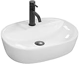 VBChome Waschbecken 50 x 39 Keramik Weiß Oval mit Hahnloch Kleine Waschtisch Handwaschbecken Aufsatzwaschbecken Waschschale Gäste WC