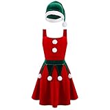 Alvivi Baby Mädchen Weihnachten Kleid Elch Langarm Weihnachten Mesh Tutu Kleid Weihnachtskostüm Party Weihnachtskleidung Rot Kleid 122-128