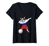 Damen Dabbing Französische Bulldogge Russland Volleyball Fans Trikot Sport T-Shirt mit V