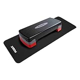 POWRX Steppbrett Set für Zuhause inkl. Workout I Stepper höhenverstellbar und rutschfeste Gymnastikmatte für Aerobic, Gymnastik und Fitness (Schwarz-Rot inkl. Matte 190 x 60 x 1,5 cm)
