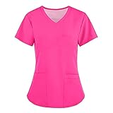 NP Damen Krankenschwesteruniform T-Shirt Sommer Kurzarm Arbeitskleidung Farbe Enfermera, Rosa 2, XXXXL