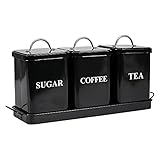 Gdfjiy 3-Stück Vintage, Retro, Bauernhaus Metall-Container mit Deckel, Kaffee, Tee, Zucker Set Kanister mit Tabletts für Lebensmittel Lagerung