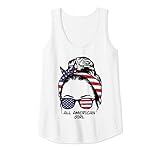 Damen All American Girl Hair Bun American Flag 4th Of July Women Tank Top