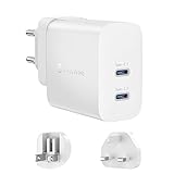 Syncwire 40W USB C Ladegerät - 2 Port (20W+20W) Internationale Schnellladegerät mit EU UK Stecker Konverter Netzteile Adapter Type C Kompatibel mit iPhone 13 12 11 Pro Max Samsung Huawei Xiaomi Goog