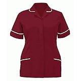 Damen-Tunika, V-Ausschnitt, einfarbig, kurzärmelig, Uniform, für Krankenhaus, Ärzte, Arbeitshemd, Tunika, Tops, rot, X-Larg