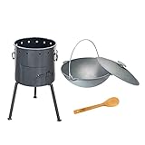 4BIG.fun Ø50 Utschag Uchag Utschak Campingofen Feuerstelle + 22L Kazan Schwenktopf Schmortopf Bräter GusseisenTatarskij Plow BBQ Grillen Kohle Kessel Außenküche Feldkü