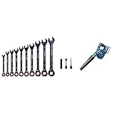 Bosch Professional 10 tlg. Ring Maulschlüssel Satz mit Ratschenfunktion (8-19 mm, Chrom) & 18V System Akku Werkstatt-Gebläse GBL 18V-120 (270 Km/h Luftstromgeschwindigkeit, inkl. 4x Zubehör)
