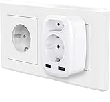 USB Steckdose, massway Mehrfachsteckdose 4-in-1 Steckdosenadapter 2 Steckdosen (4000W) mit 2 USB Anschluss (2.4A), USB Mehrfachstecker mit Kindersicherung - 1 Stück