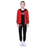 L PATTERN Kinder Mädchen 3tlg Jogginganzug Trainingsanzug Sportanzug Freizeitanzug Outfit-Set Bekleidungsset Zweiteiler(Sweatshirt+Sweathose+T-Shirt), rot, 134-140