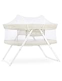 Babywiege Stubenwagen klappbar Wippe Baby Kinderreisebett Kinderbett tragbares Zustellbett Beistellbett Infantastic mit Moskitonetz Matratze faltbar Tragetasche ab Geburt bis 15 kg Beige + Weiß