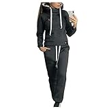WENZHOU Damen Einfarbig Casual Jogginganzug Trainingsanzug mit Taschen Frauen Vlies Hoodie Set Freizeitanzug Damen Freizeit Jogginghose Sportanzug Outfit 2-teiliges Set Damen Sport Langarm Sw