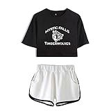 BBCS Sommer Mode The Vampire Diaries Schwarzes T-Shirt Beiläufige Shorts Mädchen Dame Cosplay Sport T-Shirt Kurzarm Shorts S