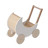 wuuhoo® Lauflernwagen Lou aus Holz - Puppenwagen als Lauflernhilfe in weiß mit gummierten Rädern und Stütze, Holz-Kinderspielzeug - Lernlaufwagen für Kinder ab 12 M