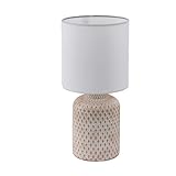 EGLO Tischlampe Bellariva, Tischleuchte, Nachttischlampe aus Keramik in Creme, Textil in Weiß, Wohnzimmerlampe, Lampe mit Schalter, E14 Fassung