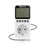 KETOTEK Digital Thermostat Steckdose Timer Tag Nacht Temperaturregler mit Zeitschaltuhr 230V mit Fühler für Gewächshaus Terrarium Heizung Kühlung Temperaturgesteuerte Steck