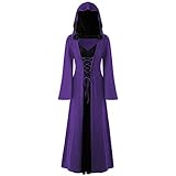 SHIZUANYUE Maxi Kleider Damen Gothic Steampunk Langarm Mittelalter Kleid Mit Kapuze Kleid Elegant Retro Abendkleider Cosplay Kostüm Halloween Costume Karneval Kostüm Party Fasching Fasnacht C