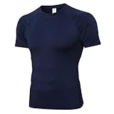 Shirt Herren Kurzarm Rundhals Einfarbig T-Shirt Herren Fitness Lauf Workout Sportshirt Herren Leicht Atmungsaktiv Schnelltrocknend Funktionsshirt H