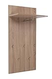 ts-ideen Garderobe Wandgarderobe Flur Diele Paneel Hakenleiste Holz Sonoma Eiche Optik mit 5 Haken, Ablage und einer Stange in 100 x 49