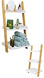 DuneDesign 3 Fächer Bambus Leiterregal - 45x90 Holz Leiter - Badezimmer Regal Deko Treppe Bad Ablag