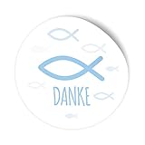 itenga 100x Sticker Aufkleber I Fisch Danke Hellblau I zum Basteln von Gastgeschenken I für Taufe, Kommunion, Konfirmation oder Firmung I 4,0