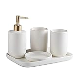 Minimalistische Keramik Badezimmerzubehör Waschset, Lotion Flasche, Mundwasser Tasse, Seifenschale, Spüle, Küchenzubehör, Geschenke für Einweihungsparty Hochzeitsfamilie-White||Five-Piece S