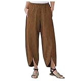 Damen Cordhose mit weitem Bein, Gerade Hosen Gummibund Damen mit Lockeren Taschen Breites Bein Yoga Sporthosen Damen Bermuda Hose Baggy Frauen Casual Sport Weite-Hose-Damen Elegant Schlag H