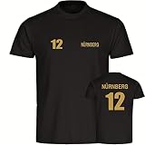 VIMAVERTRIEB® Herren T-Shirt Nürnberg - Trikot Nr. 12 - Druck:Gold metallik - Shirt Männer Fußball Fanshop Fanartikel - Größe:4XL schw