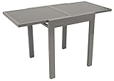 DEGAMO Balkontisch Amalfi aus Aluminium Silbergrau und Glas dunkelgrau 65x65cm, ausziehbar auf 130cm, Höhe 75cm, w