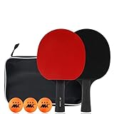 Icegrey Tischtennisschläger Set Gummi Pingpong Schläger mit 3 Bällen und Tragbarer Tragetasche für Beginnen Fortgeschrittene Familie Indoor Draussen Tischtennissport 2 Lange G