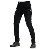 QETUOA Motorradjeans, Herren Damen Stretch Anti-Drop Motorrad Rennhose Mit Futter Rüstung 4 Knie Hüftschutz Motocross Hose (Schwarz,XS)