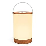 Holz Optik Tischlampe LED vintage Nachttischlampe 2500K Warmweiß stufenlos dimmbar Touch Bedienung kabellos batteriebetrieben mit 4000mAh Akku Merkfunktion Ein-Griff tragbar (Weiß)