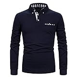 APAELEA Poloshirt Herren Langarm Baumwolle Golf T-Shirt Casual Tops,Navy blau,L