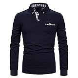 APAELEA Poloshirt Herren Langarm Baumwolle Golf T-Shirt Casual Tops,Navy blau,XXL