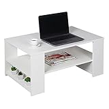 RICOO Couchtisch mit Stauraum 80 x 39 x 50 cm Wohnzimmer Beistell-Tisch Weiss – WM090-WM