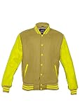 TRèS CHiC Varsity College Letterman Jacke Echtleder Gelb Ärmel Dunkelbraun Wollbody Gr. 4X-Large, hellb