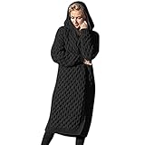 LANGJIAO Winter Beiläufig Warm Offene Front Strickjacke Pullover Elegant Mit Kapuze Windjacke Einfarbig Lange Ärmel (Schwarz,XXL)