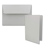 50x Faltkarten-Set DIN B6 12 x 17 cm in Hellgrau (Grau) mit Briefumschlägen DIN B6 Haftklebung - für Einladungen und Grußkarten zum Geburtstag oder H