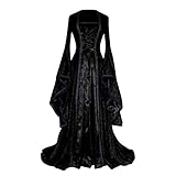 BIBOKAOKE Mittelalter Kleidung Damen Renaissance Kostüme Kleider für Halloween Karneval Hexe Gothic Cosplay Kostüm mit Trompetenärmel Mittelalter Kleid Party Kostüm Prinzessin Maxik