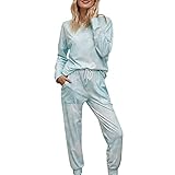 ZYYM Damen Pyjama Zwei Stück Nachtwäsche Tie Dye Print Top Hosen Zweiteilige Loungewear Sleepwear mit Taschen Damen Pyjamas Casual Pyjamas Zweiteiliger Pyjama Spitzen Nachtwäsche Einfarbig Sleepw