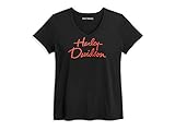 HARLEY-DAVIDSON Damen T-Shirt Tee Shirt Script Aufdruck Kurzarm Schwarz, M