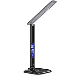 kwmobile Dimmbare LED Schreibtischlampe Lampe - Tischlampe mit USB Ladefunktion - Schreibtisch Nachttischlampe Tischleuchte mit LCD Display - Schw