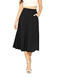 DIDK Damen Röcke Elegant Midirock A Linie Faltenrock Hohe Taille Retro Swing Rock mit Taschen Einfarbig Ausgestellt Locker Skirt Schwarz L