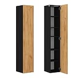 PLATAN ROOM Badezimmer Hängeschrank Wandschrank 105/ 160cm hoch Badhängeschrank mit Fronten in Hochglanz und Push-to-Open Funktion (Schwarz Matt/Eiche Gold, 160 x 30 x 32)