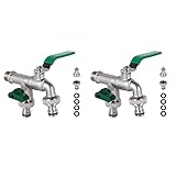 2er pack Doppel-Auslaufhahn, 1/2 zoll wasserhahn, Kugelauslaufventil aus hochwertigem Messing mit Doppelanschluss und Schlauchtülle, Wasserhahn für Garten, Haushalt & I